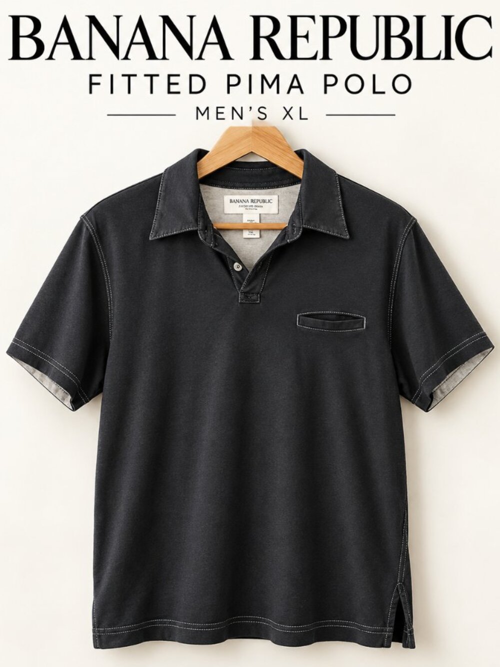 Banana Republic Fitted Pima Polo Men’s XL Charcoal 100% Cotton Short Sleeve